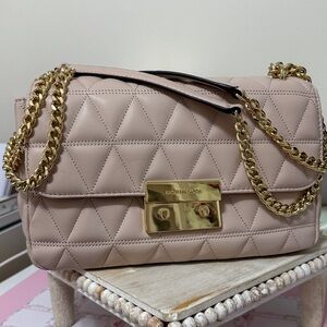 Michael Kors Quilted Blush Pink Leather Crossbody with Gold Chain